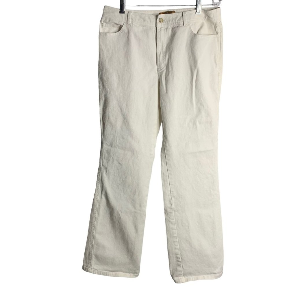 Dana Buchman Straight Leg Denim Jeans 8 White Button Zip 5 Pocket Mid Rise